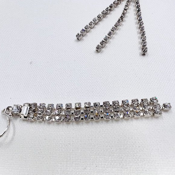 NWT - Indeed - Clear Rhinestone 3 Strand Dangle Silver Tone Fishhook Earrings - Picture 6 of 9